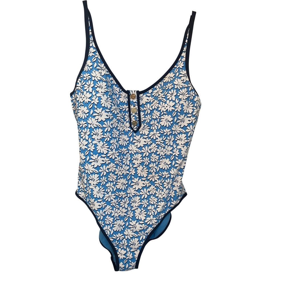 Lilly Pulitzer NWOT Baela 1pc Swimsuit Lunar Blue Palm Beach Floral Size 12